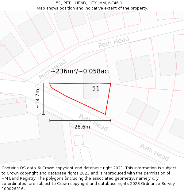 51, PETH HEAD, HEXHAM, NE46 1HH: Plot and title map