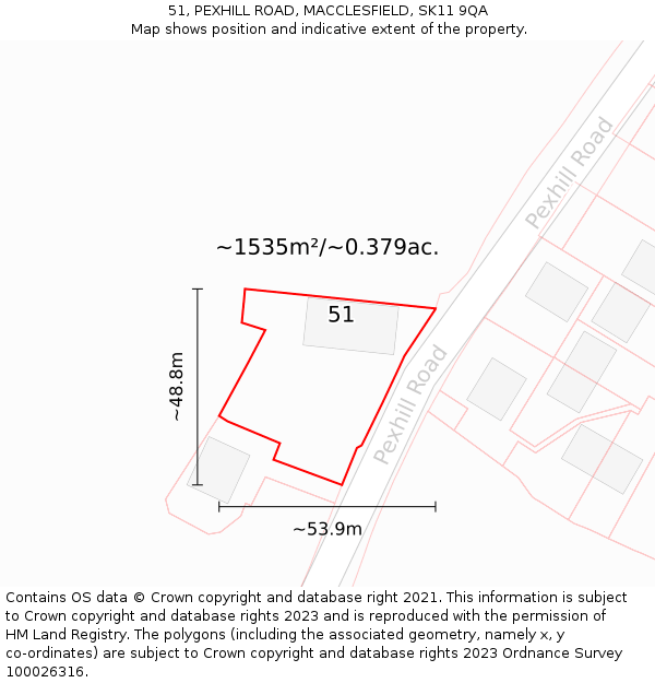 51, PEXHILL ROAD, MACCLESFIELD, SK11 9QA: Plot and title map
