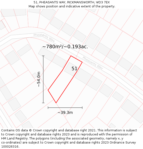 51, PHEASANTS WAY, RICKMANSWORTH, WD3 7EX: Plot and title map