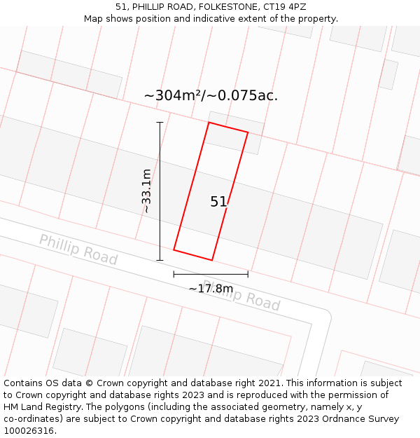 51, PHILLIP ROAD, FOLKESTONE, CT19 4PZ: Plot and title map