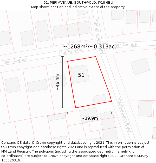 51, PIER AVENUE, SOUTHWOLD, IP18 6BU: Plot and title map