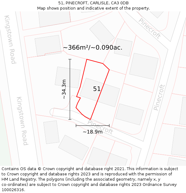 51, PINECROFT, CARLISLE, CA3 0DB: Plot and title map
