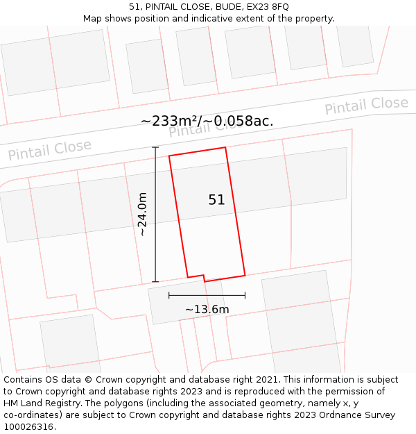 51, PINTAIL CLOSE, BUDE, EX23 8FQ: Plot and title map