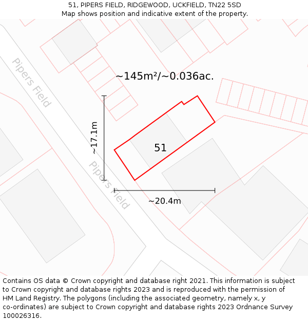51, PIPERS FIELD, RIDGEWOOD, UCKFIELD, TN22 5SD: Plot and title map