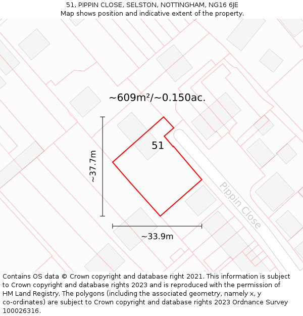 51, PIPPIN CLOSE, SELSTON, NOTTINGHAM, NG16 6JE: Plot and title map