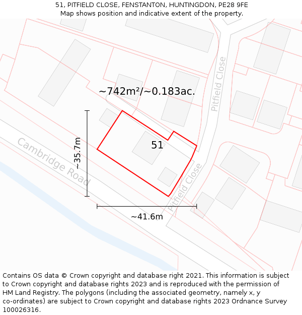 51, PITFIELD CLOSE, FENSTANTON, HUNTINGDON, PE28 9FE: Plot and title map