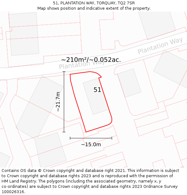 51, PLANTATION WAY, TORQUAY, TQ2 7SR: Plot and title map