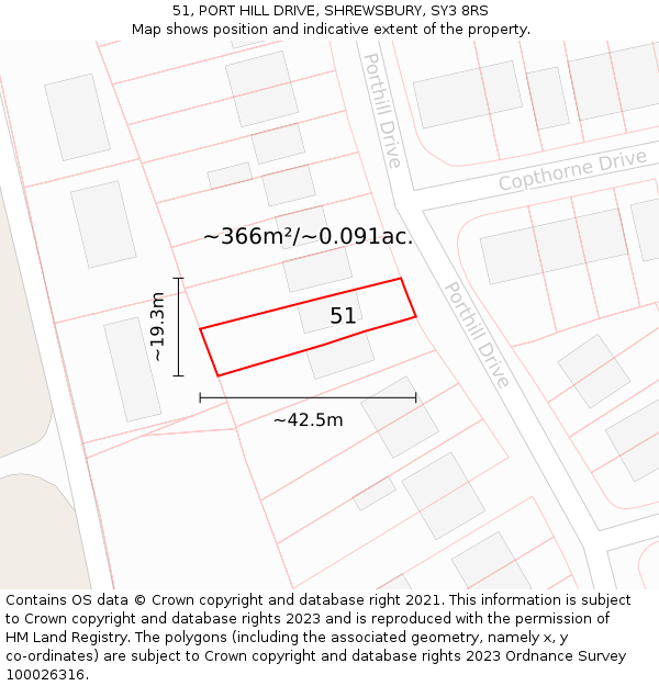 51, PORT HILL DRIVE, SHREWSBURY, SY3 8RS: Plot and title map
