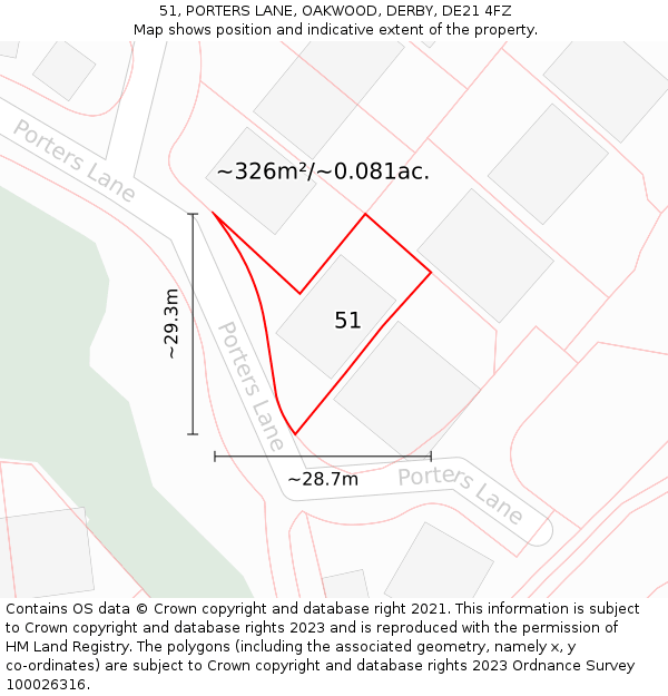 51, PORTERS LANE, OAKWOOD, DERBY, DE21 4FZ: Plot and title map