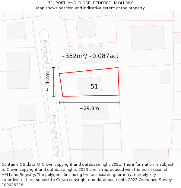 51, PORTLAND CLOSE, BEDFORD, MK41 9NF: Plot and title map