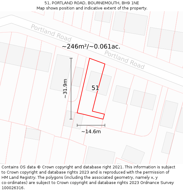 51, PORTLAND ROAD, BOURNEMOUTH, BH9 1NE: Plot and title map