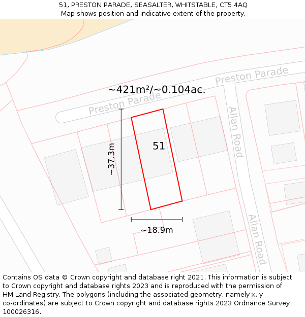 51, PRESTON PARADE, SEASALTER, WHITSTABLE, CT5 4AQ: Plot and title map