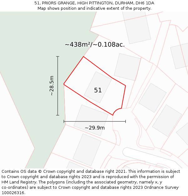 51, PRIORS GRANGE, HIGH PITTINGTON, DURHAM, DH6 1DA: Plot and title map