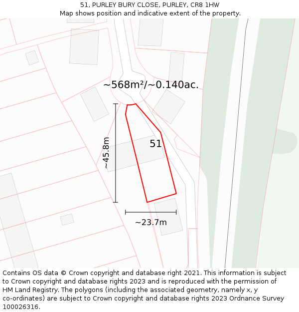 51, PURLEY BURY CLOSE, PURLEY, CR8 1HW: Plot and title map
