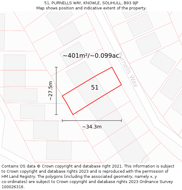 51, PURNELLS WAY, KNOWLE, SOLIHULL, B93 9JP: Plot and title map