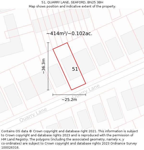 51, QUARRY LANE, SEAFORD, BN25 3BH: Plot and title map