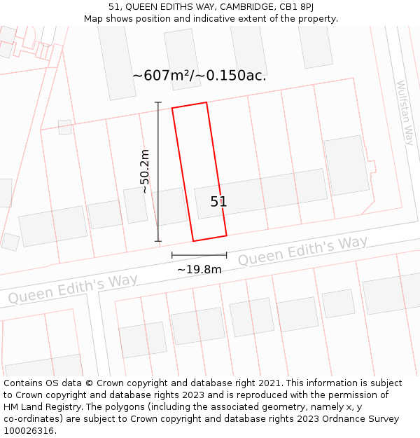 51, QUEEN EDITHS WAY, CAMBRIDGE, CB1 8PJ: Plot and title map