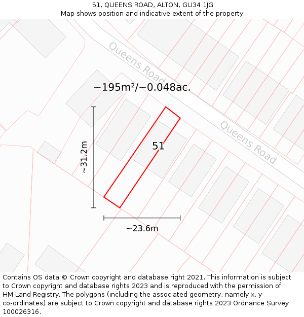 51, QUEENS ROAD, ALTON, GU34 1JG: Plot and title map