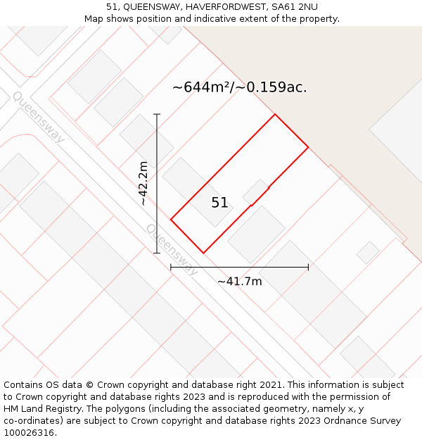 51, QUEENSWAY, HAVERFORDWEST, SA61 2NU: Plot and title map