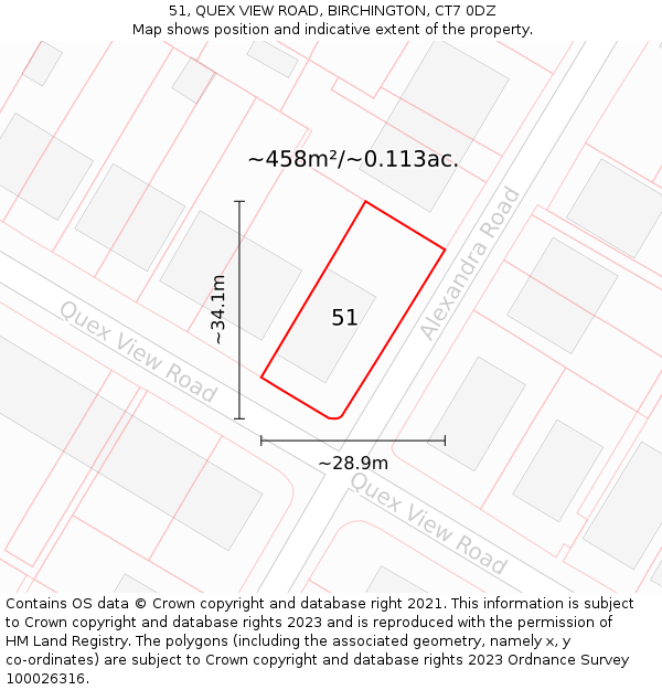51, QUEX VIEW ROAD, BIRCHINGTON, CT7 0DZ: Plot and title map