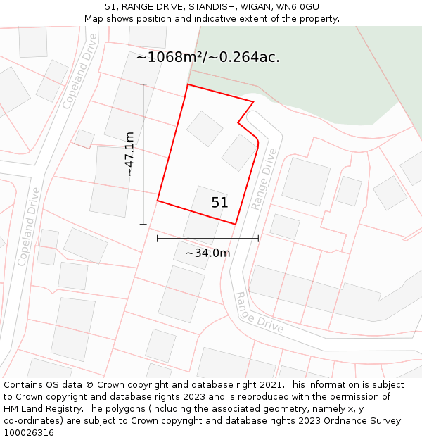 51, RANGE DRIVE, STANDISH, WIGAN, WN6 0GU: Plot and title map