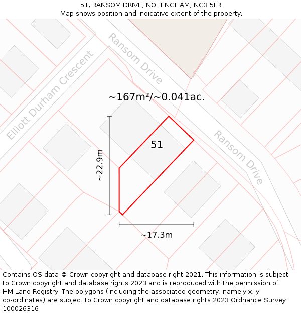 51, RANSOM DRIVE, NOTTINGHAM, NG3 5LR: Plot and title map