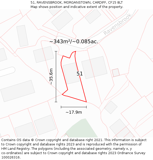 51, RAVENSBROOK, MORGANSTOWN, CARDIFF, CF15 8LT: Plot and title map