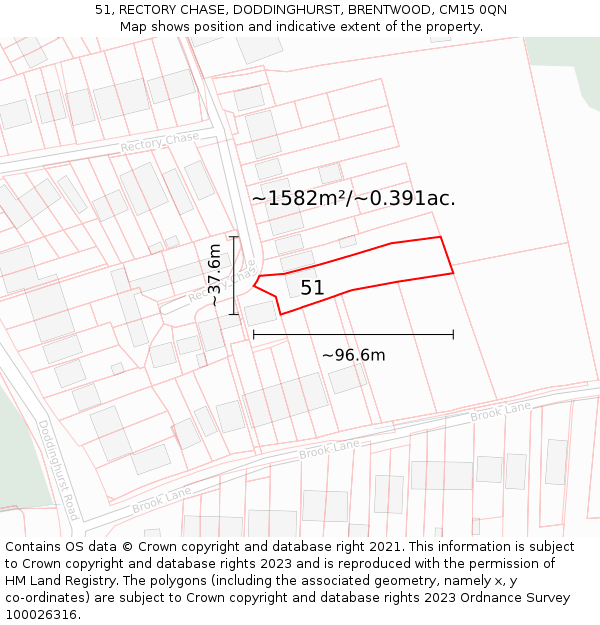 51, RECTORY CHASE, DODDINGHURST, BRENTWOOD, CM15 0QN: Plot and title map