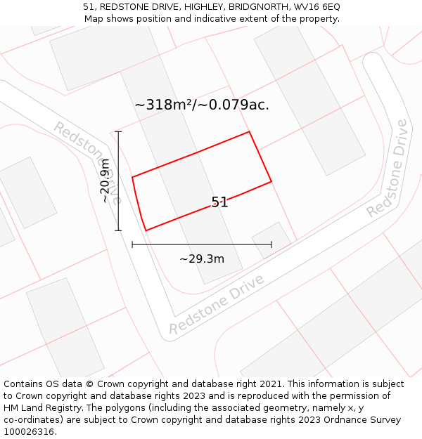 51, REDSTONE DRIVE, HIGHLEY, BRIDGNORTH, WV16 6EQ: Plot and title map