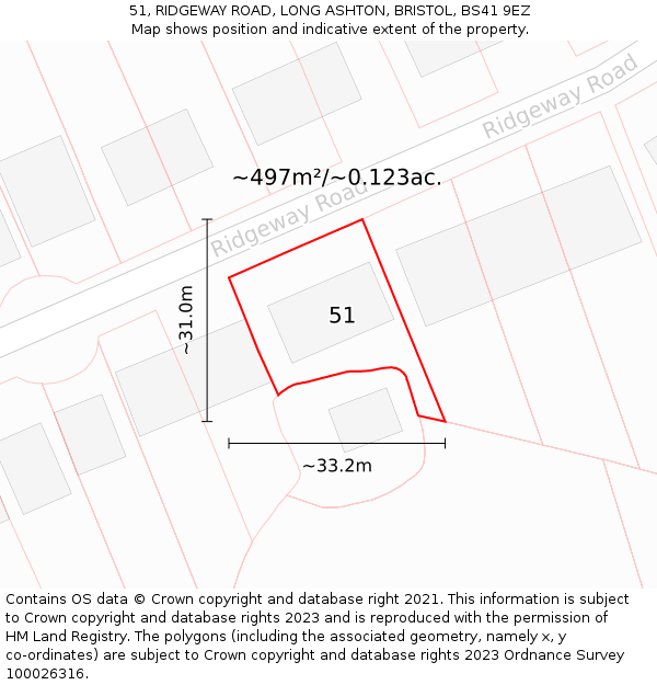 51, RIDGEWAY ROAD, LONG ASHTON, BRISTOL, BS41 9EZ: Plot and title map