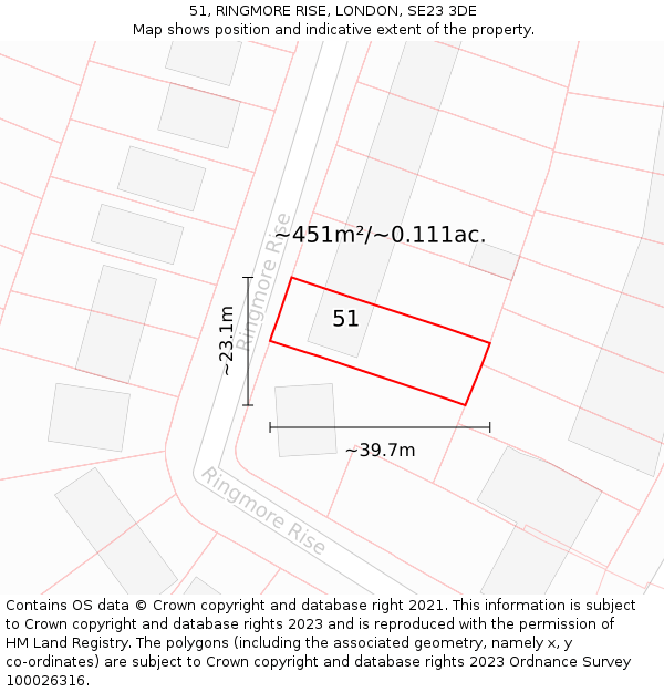 51, RINGMORE RISE, LONDON, SE23 3DE: Plot and title map