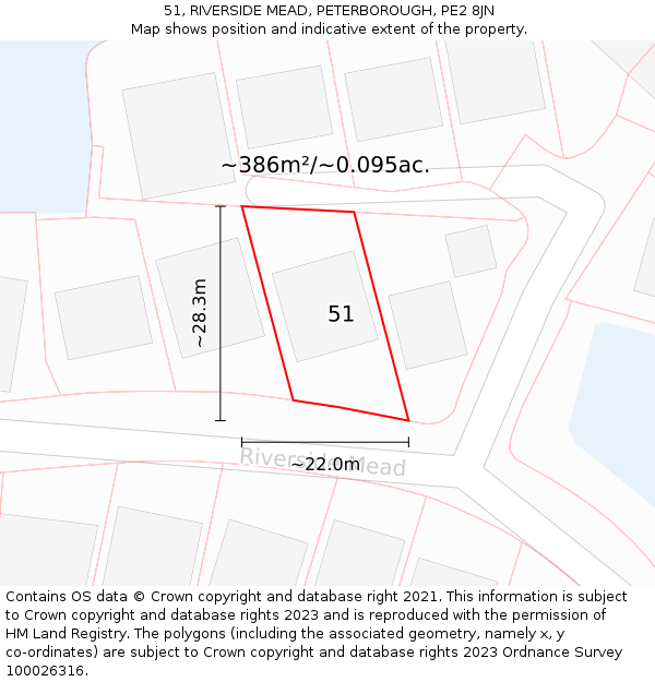 51, RIVERSIDE MEAD, PETERBOROUGH, PE2 8JN: Plot and title map