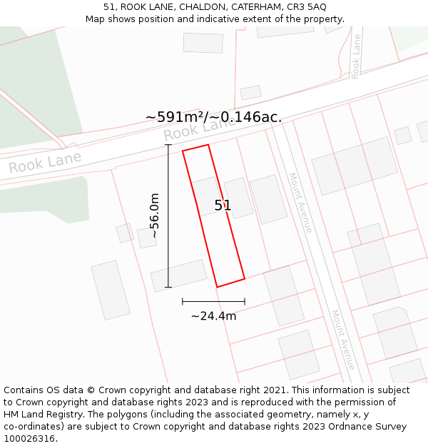 51, ROOK LANE, CHALDON, CATERHAM, CR3 5AQ: Plot and title map