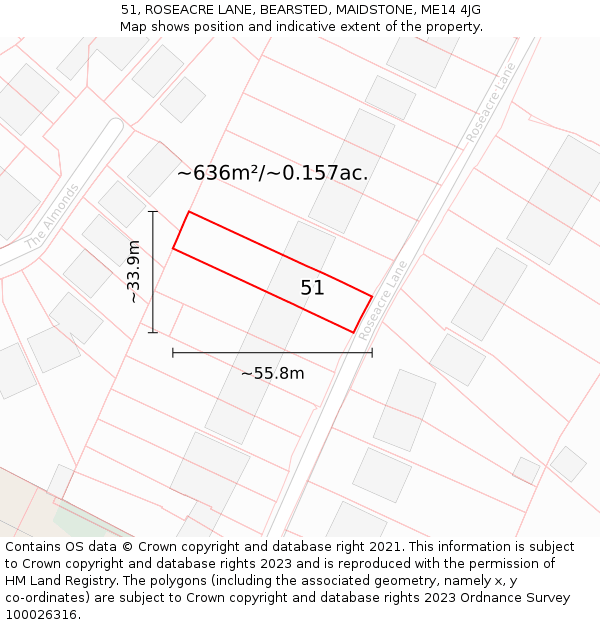 51, ROSEACRE LANE, BEARSTED, MAIDSTONE, ME14 4JG: Plot and title map