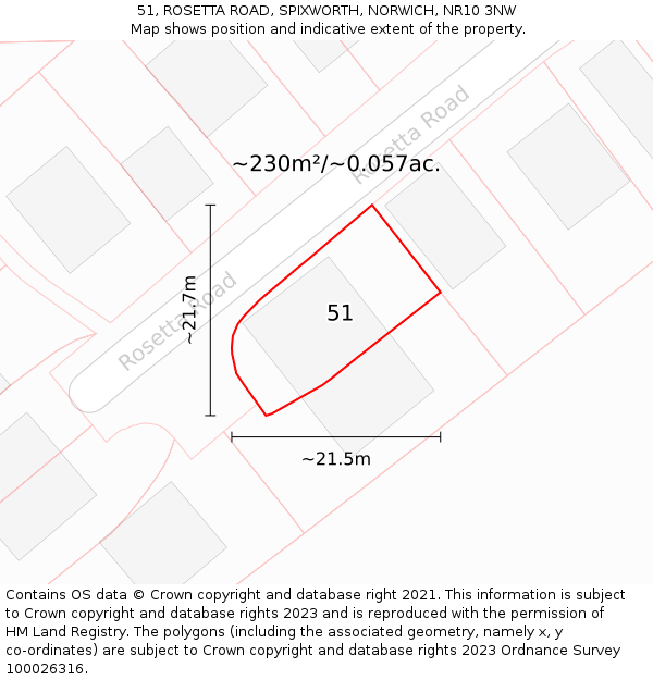51, ROSETTA ROAD, SPIXWORTH, NORWICH, NR10 3NW: Plot and title map