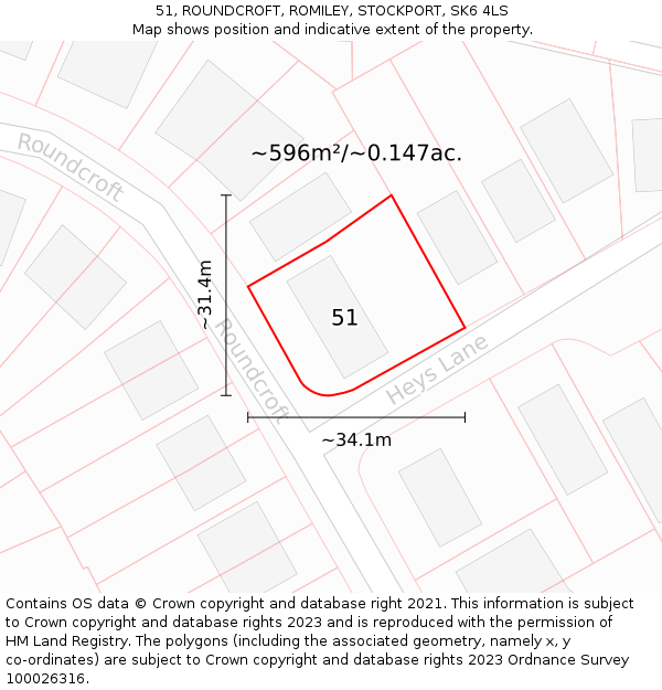 51, ROUNDCROFT, ROMILEY, STOCKPORT, SK6 4LS: Plot and title map