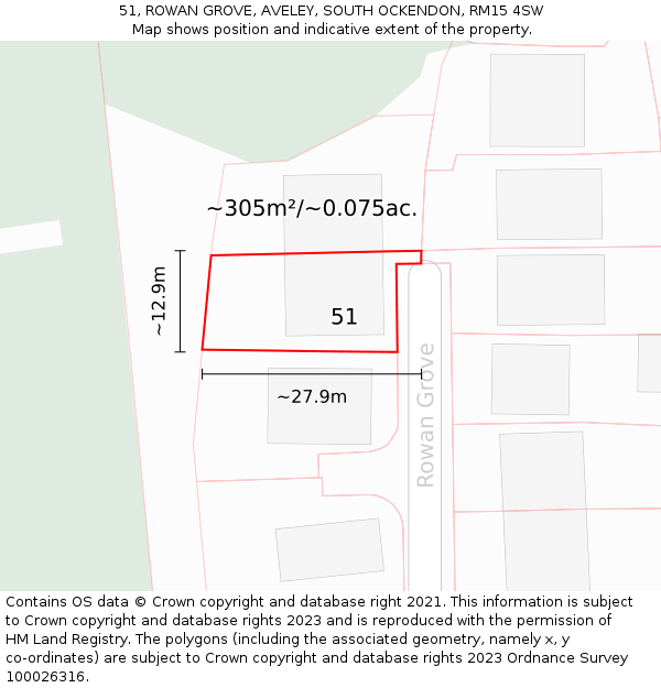 51, ROWAN GROVE, AVELEY, SOUTH OCKENDON, RM15 4SW: Plot and title map