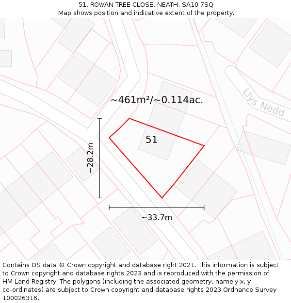 51, ROWAN TREE CLOSE, NEATH, SA10 7SQ: Plot and title map
