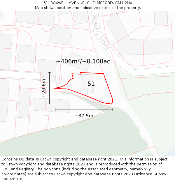 51, ROXWELL AVENUE, CHELMSFORD, CM1 2NX: Plot and title map