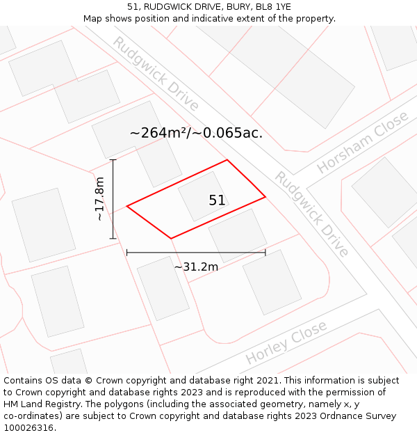 51, RUDGWICK DRIVE, BURY, BL8 1YE: Plot and title map