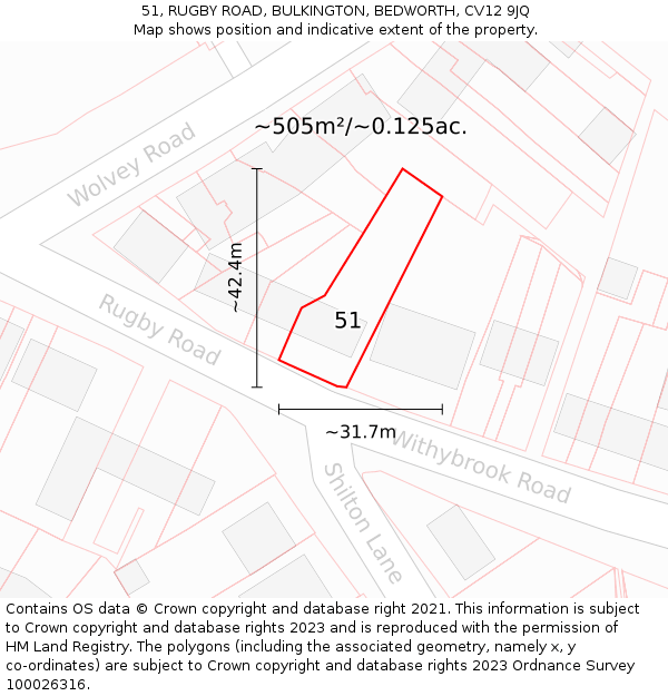 51, RUGBY ROAD, BULKINGTON, BEDWORTH, CV12 9JQ: Plot and title map