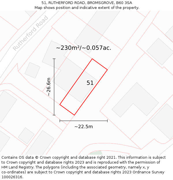 51, RUTHERFORD ROAD, BROMSGROVE, B60 3SA: Plot and title map