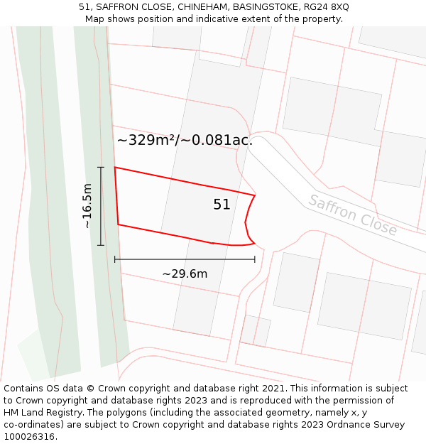 51, SAFFRON CLOSE, CHINEHAM, BASINGSTOKE, RG24 8XQ: Plot and title map