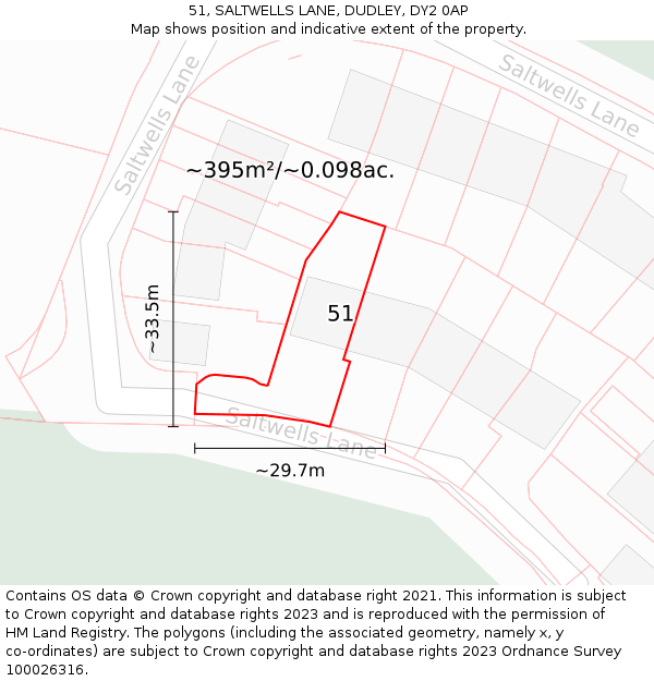 51, SALTWELLS LANE, DUDLEY, DY2 0AP: Plot and title map
