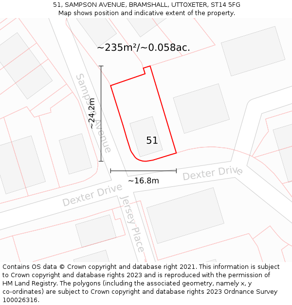 51, SAMPSON AVENUE, BRAMSHALL, UTTOXETER, ST14 5FG: Plot and title map