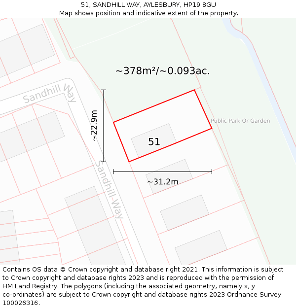 51, SANDHILL WAY, AYLESBURY, HP19 8GU: Plot and title map