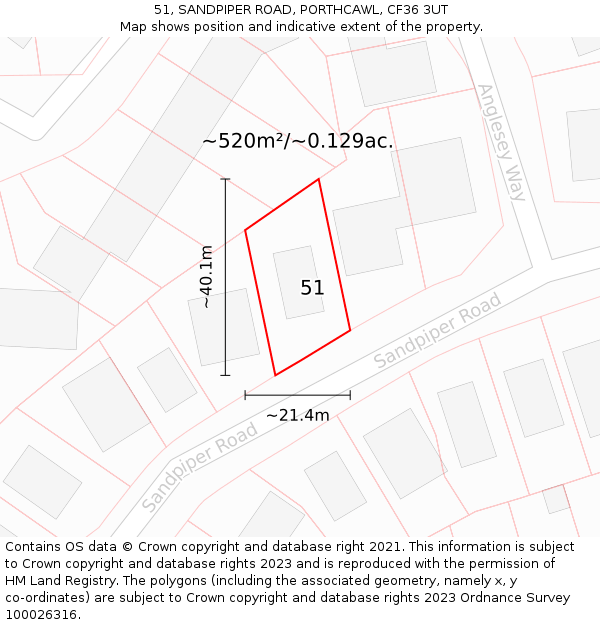 51, SANDPIPER ROAD, PORTHCAWL, CF36 3UT: Plot and title map