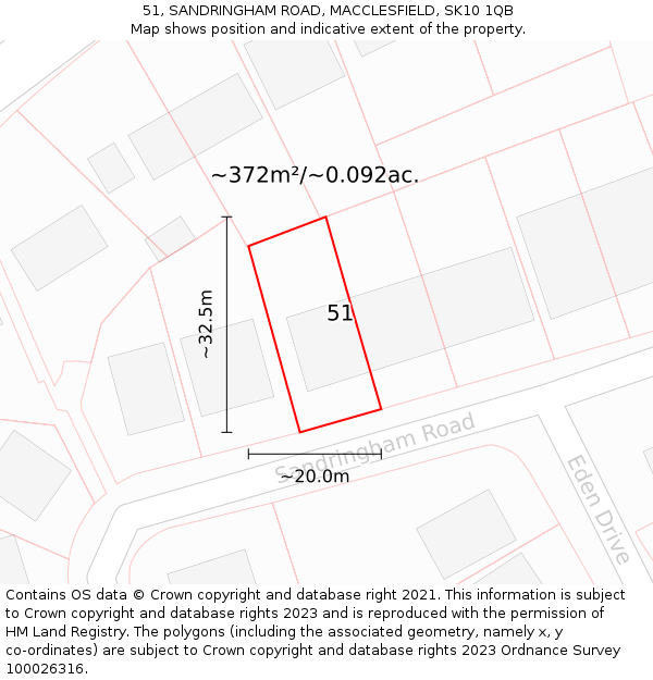 51, SANDRINGHAM ROAD, MACCLESFIELD, SK10 1QB: Plot and title map