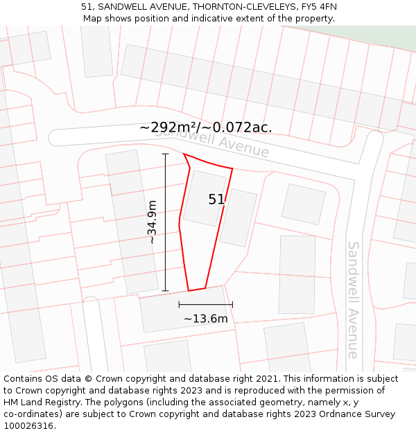 51, SANDWELL AVENUE, THORNTON-CLEVELEYS, FY5 4FN: Plot and title map