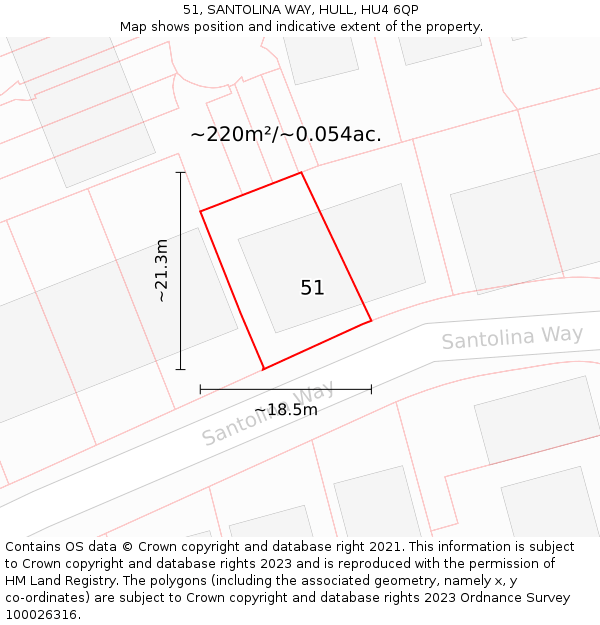 51, SANTOLINA WAY, HULL, HU4 6QP: Plot and title map